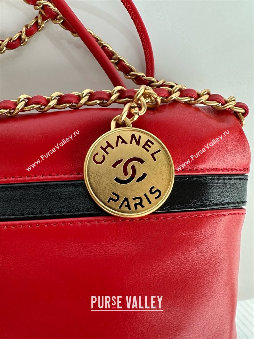 chanel Shiny Calfskin Gold-Tone Metal 22 Mini Handbag AS3980 RED/BLACK 2024 (JIYUAN-240403-09)