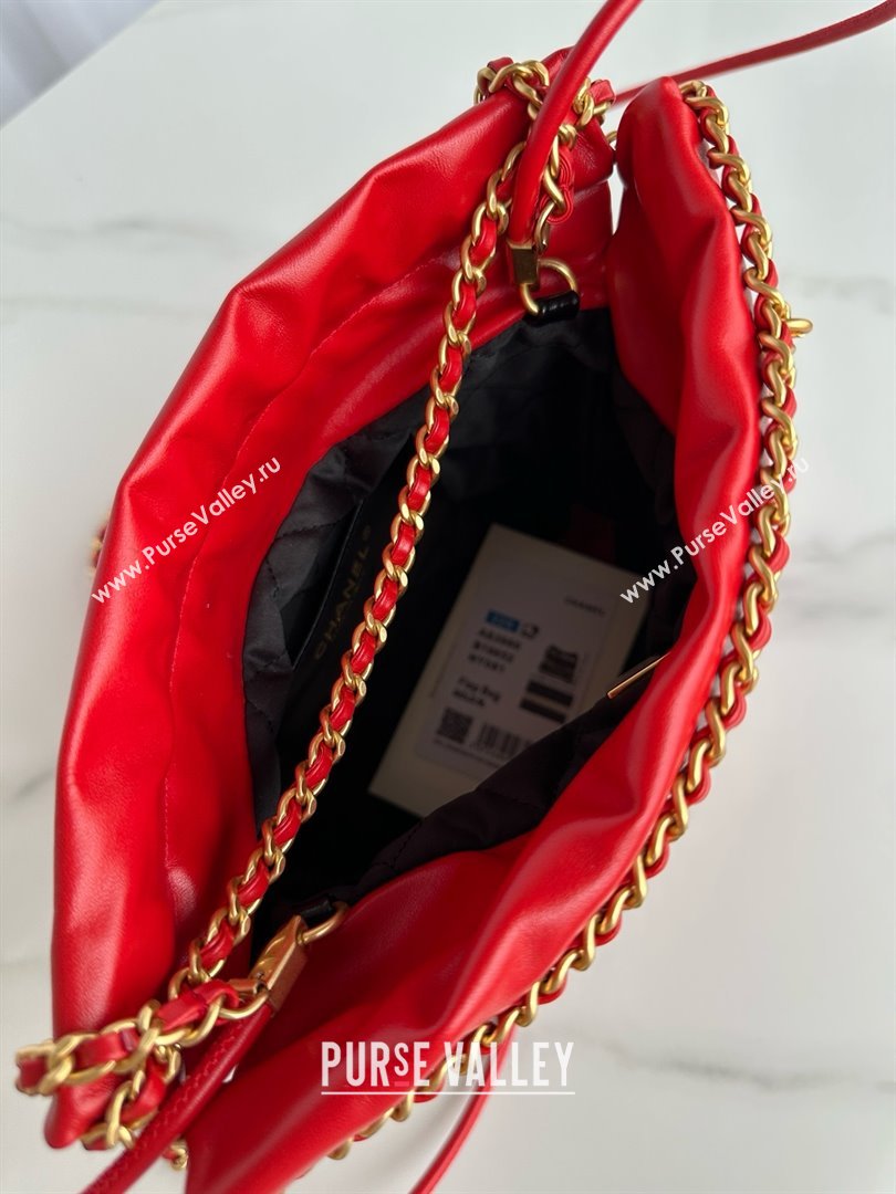 chanel Shiny Calfskin Gold-Tone Metal 22 Mini Handbag AS3980 RED/BLACK 2024 (JIYUAN-240403-09)