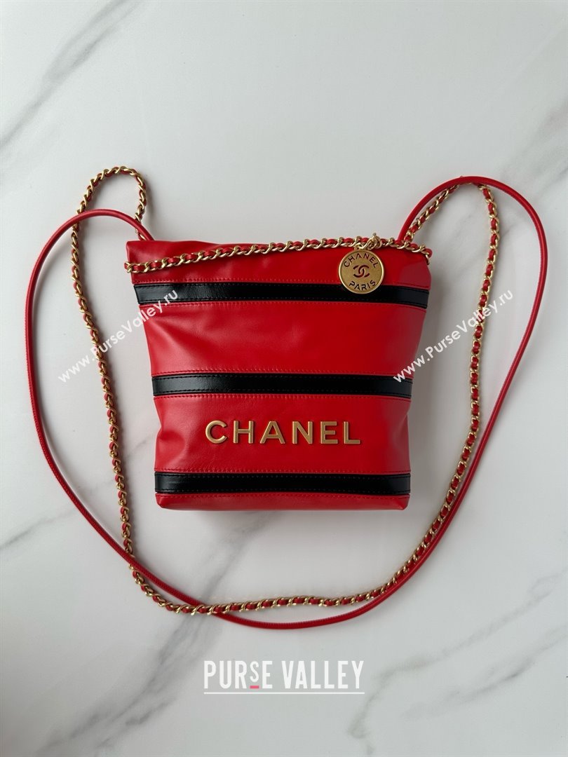 chanel Shiny Calfskin Gold-Tone Metal 22 Mini Handbag AS3980 RED/BLACK 2024 (JIYUAN-240403-09)