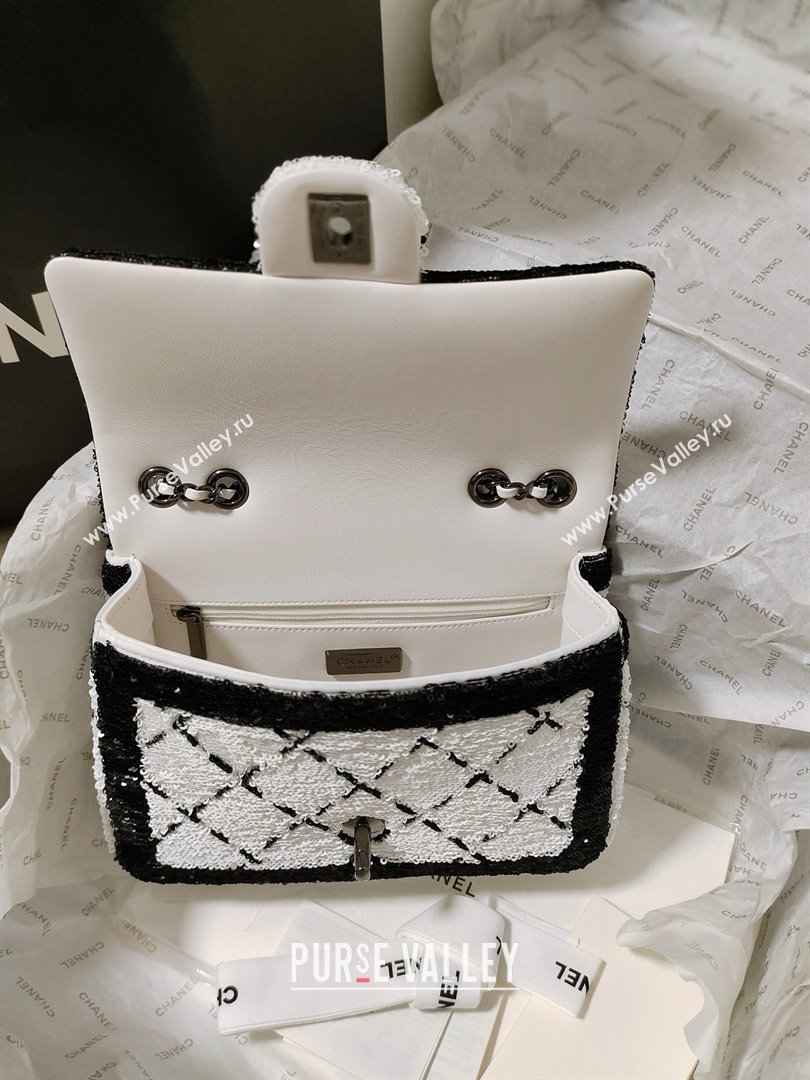 CHANEL Sequins Black Metal Small Flap Bag WHITE/BLACK AS4561 2024 (JIYUAN-240403-03)