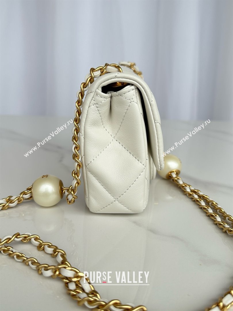 chanel Pearly Lambskin, Imitation Pearls Gold-Tone Metal MINI Flap Bag white AS4868 2024 (JIYUAN-240403-05)