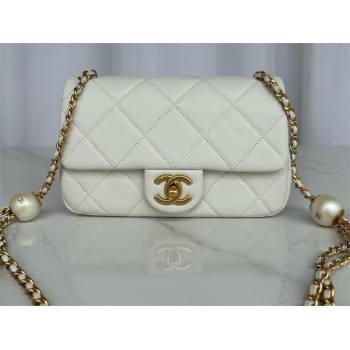 chanel Pearly Lambskin, Imitation Pearls Gold-Tone Metal Small Flap Bag AS4861 white 2024 (JIYUAN-240403-04)