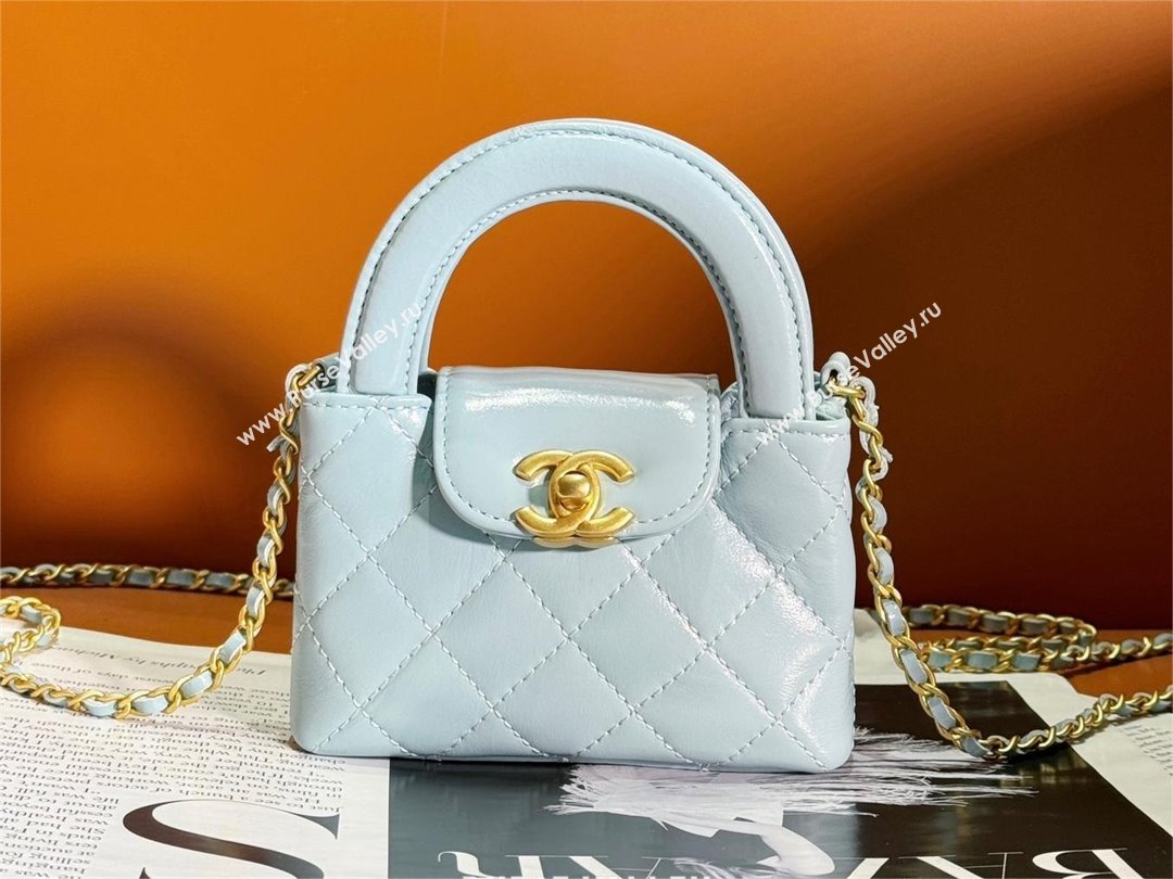 Chanel Shiny Crumpled Calfskin Gold-Tone Metal Mini Shopping Bag AS4416 sky blue 2024 (JIYUAN-240403-12)