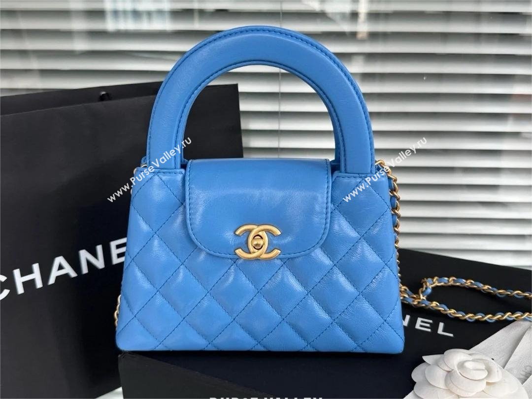 Chanel Shiny Crumpled Calfskin Gold-Tone Metal Mini Shopping Bag AS4416 lake blue 2024 (JIYUAN-240403-13)