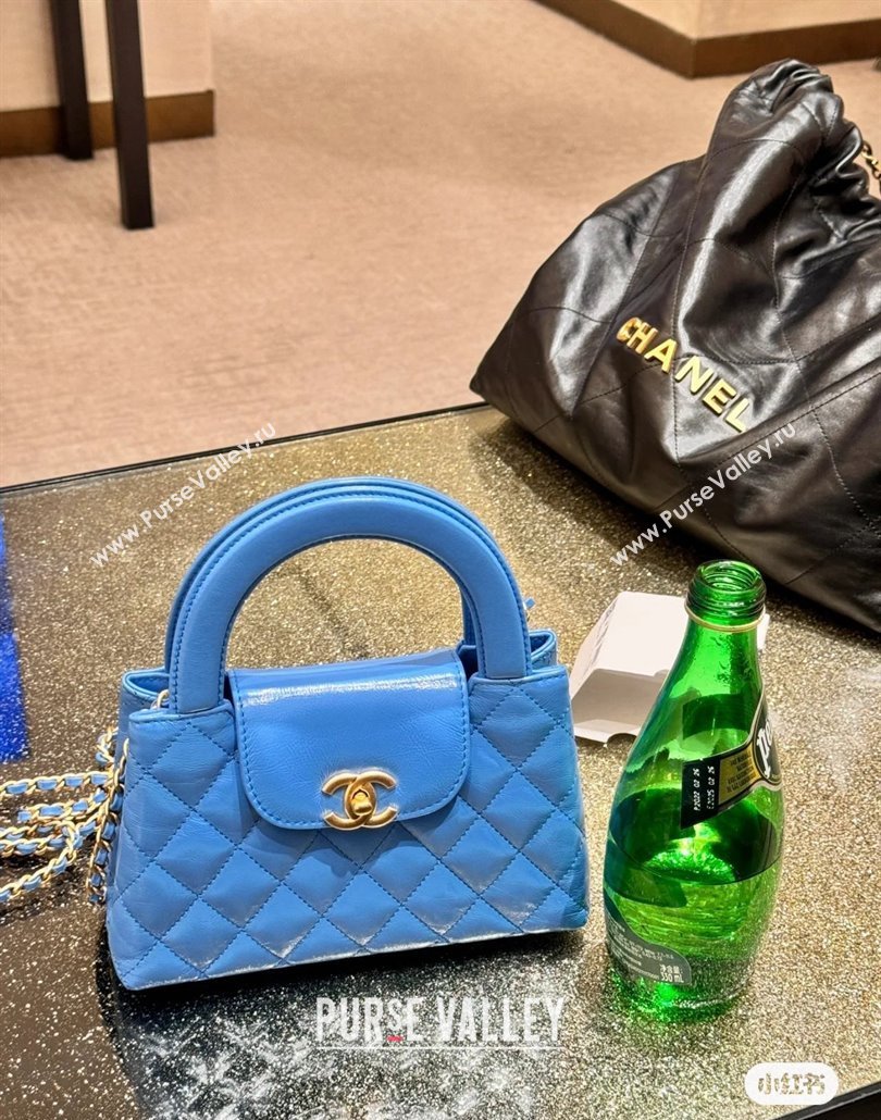 Chanel Shiny Crumpled Calfskin Gold-Tone Metal Mini Shopping Bag AS4416 lake blue 2024 (JIYUAN-240403-13)