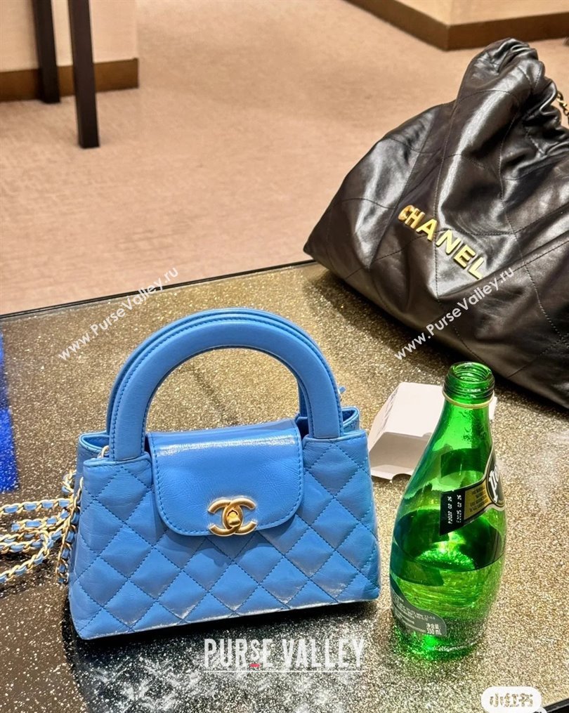 Chanel Shiny Crumpled Calfskin Gold-Tone Metal Mini Shopping Bag AS4416 lake blue 2024 (JIYUAN-240403-13)