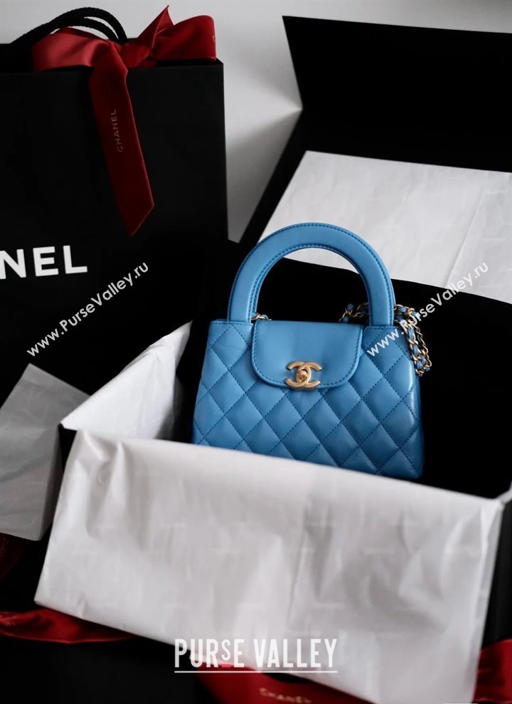 Chanel Shiny Crumpled Calfskin Gold-Tone Metal Mini Shopping Bag AS4416 lake blue 2024 (JIYUAN-240403-13)