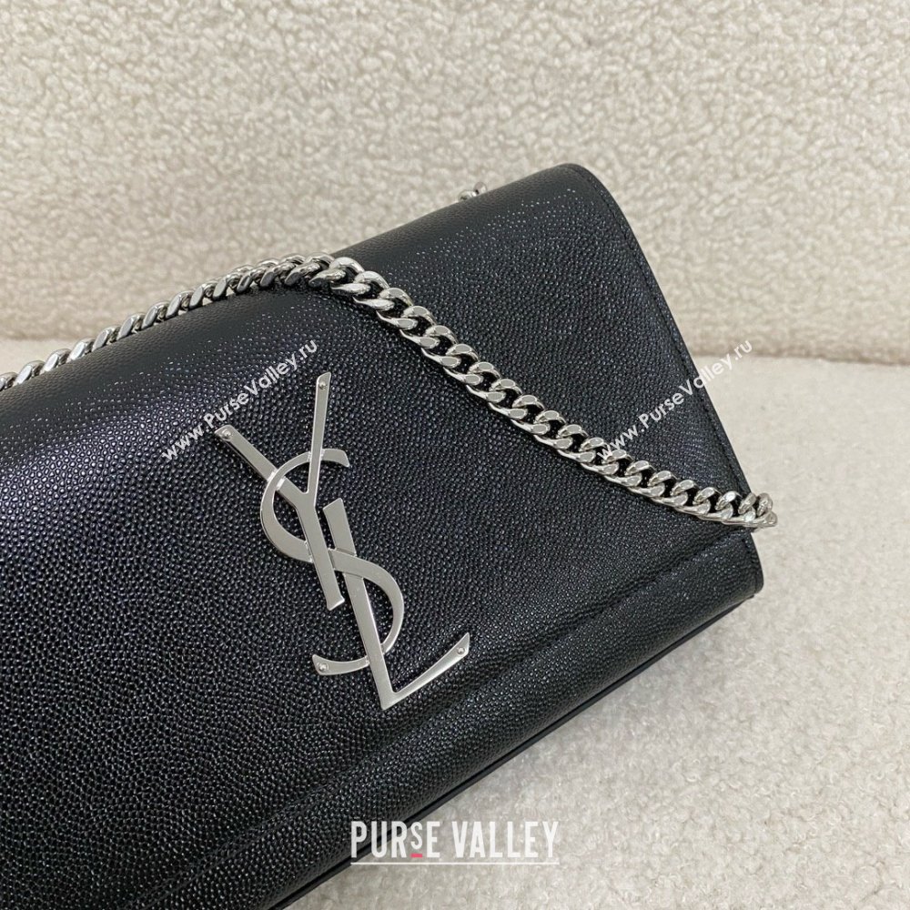 Saint Laurent kate small in grain de poudre embossed leather black/silver 2024(original quality) (bige-240426-09)