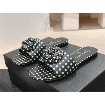 Chanel dots leather mules with Camellia black 2024 (modeng-240426-04)