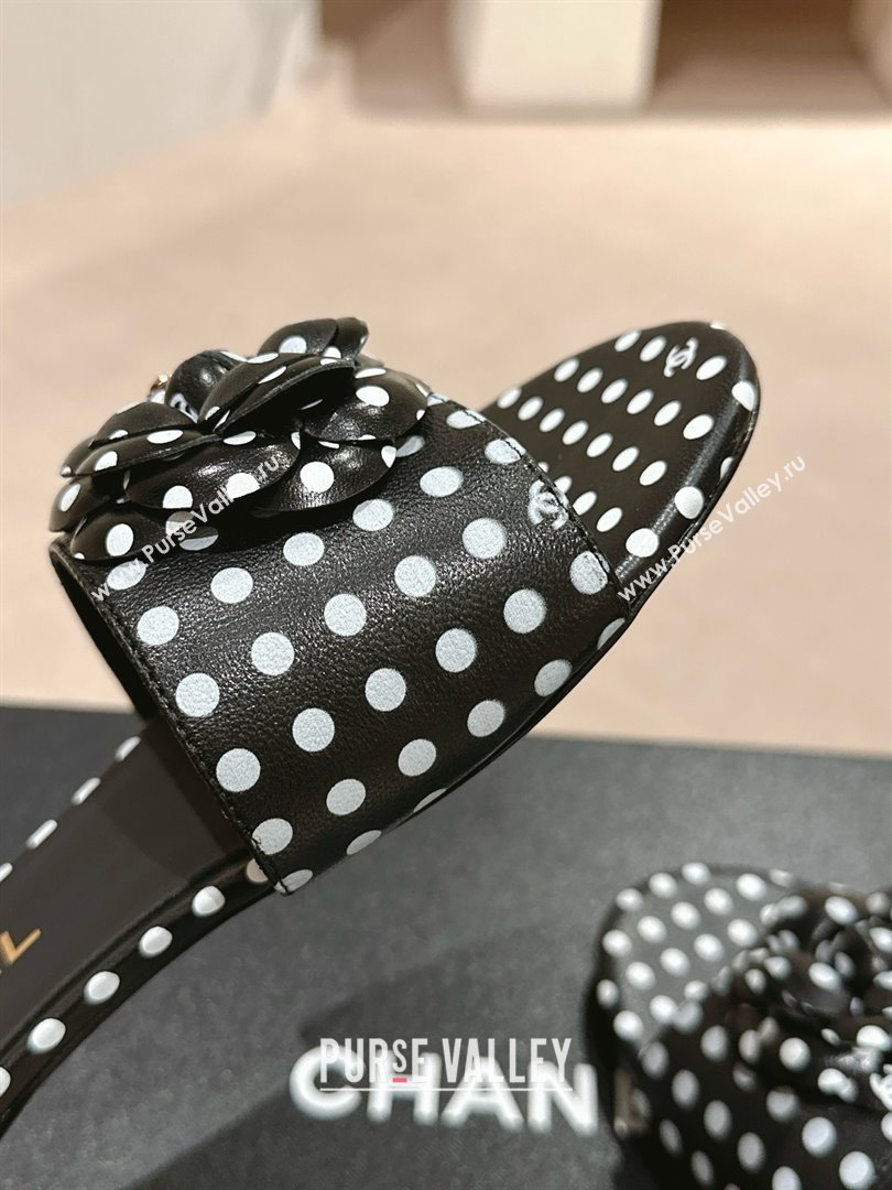 Chanel dots leather mules with Camellia black 2024 (modeng-240426-04)
