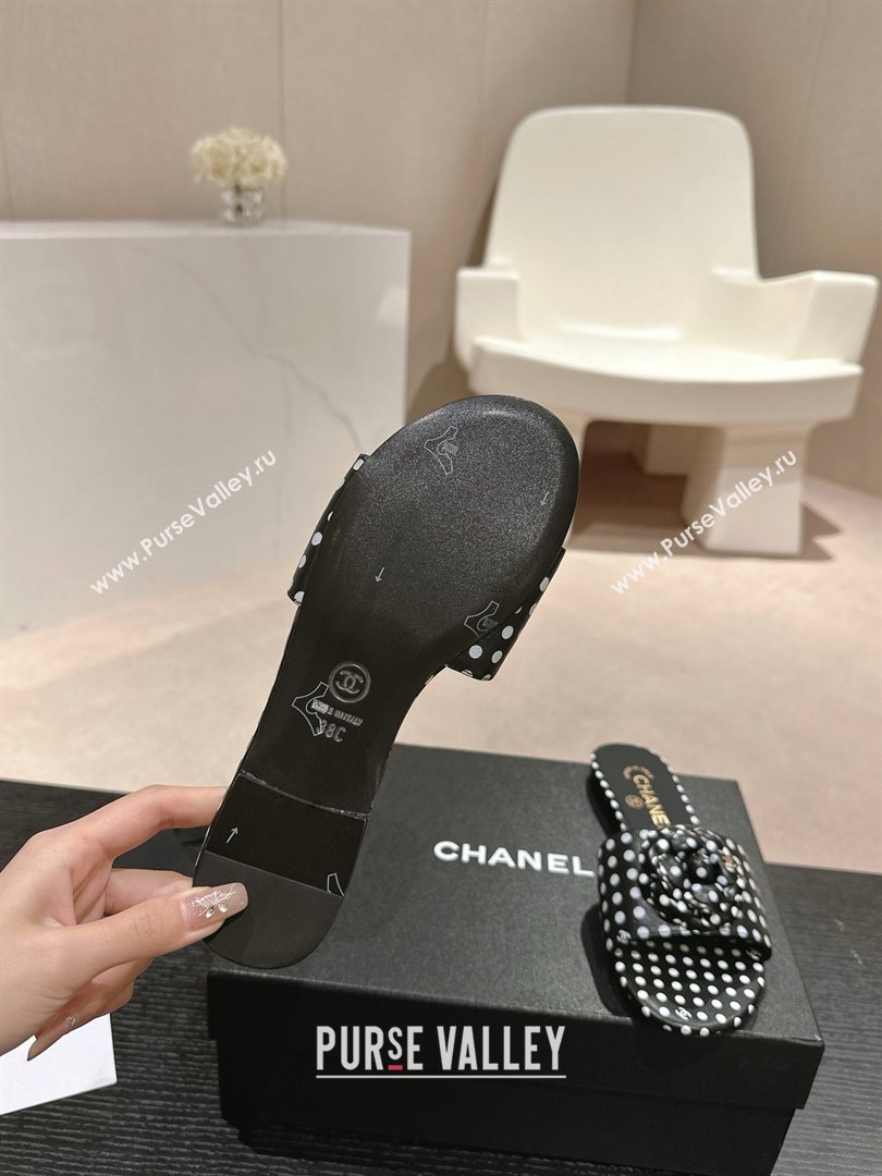 Chanel dots leather mules with Camellia black 2024 (modeng-240426-04)