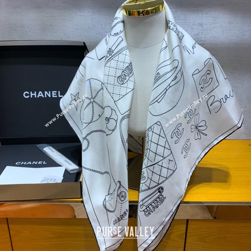 Chanel Silk Twill Black white square scarf AA9820 2024 (weinisi-240426-04)