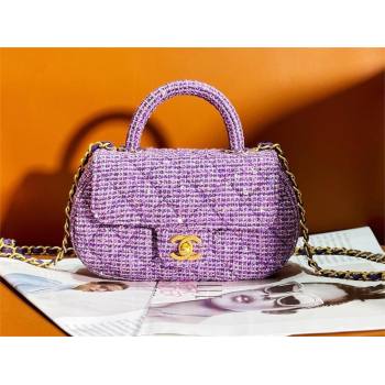 chanel Tweed Sequins Gold-Tone Metal Purple Silver Small Bag with Top Handle AS4573 2024 (jiyuan-240103-03)