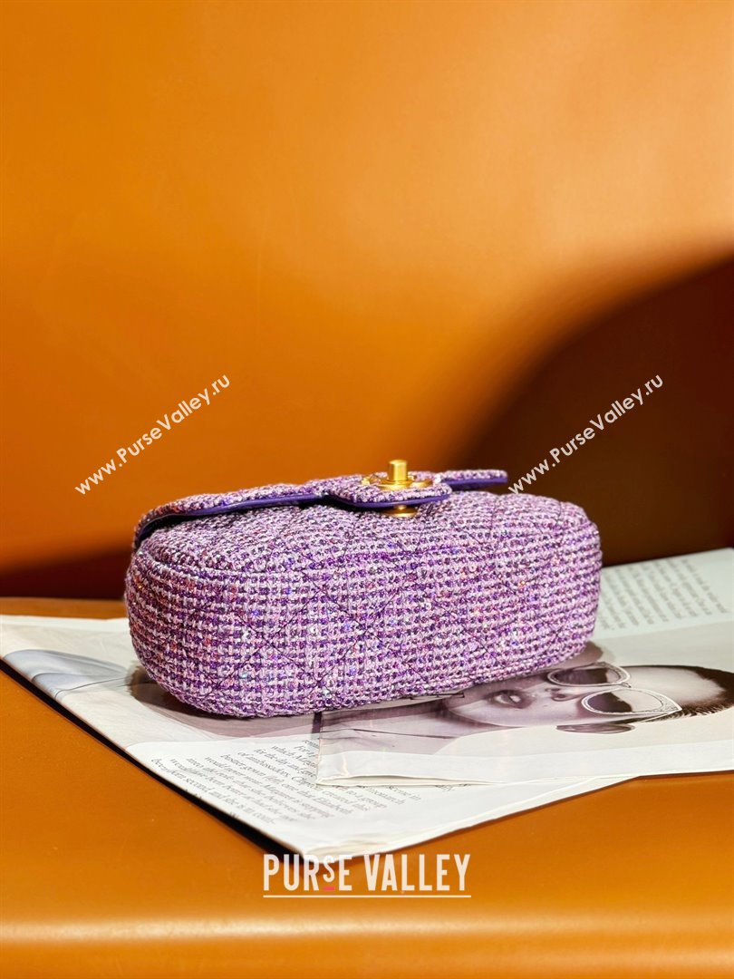 chanel Tweed Sequins Gold-Tone Metal Purple Silver Small Bag with Top Handle AS4573 2024 (jiyuan-240103-03)