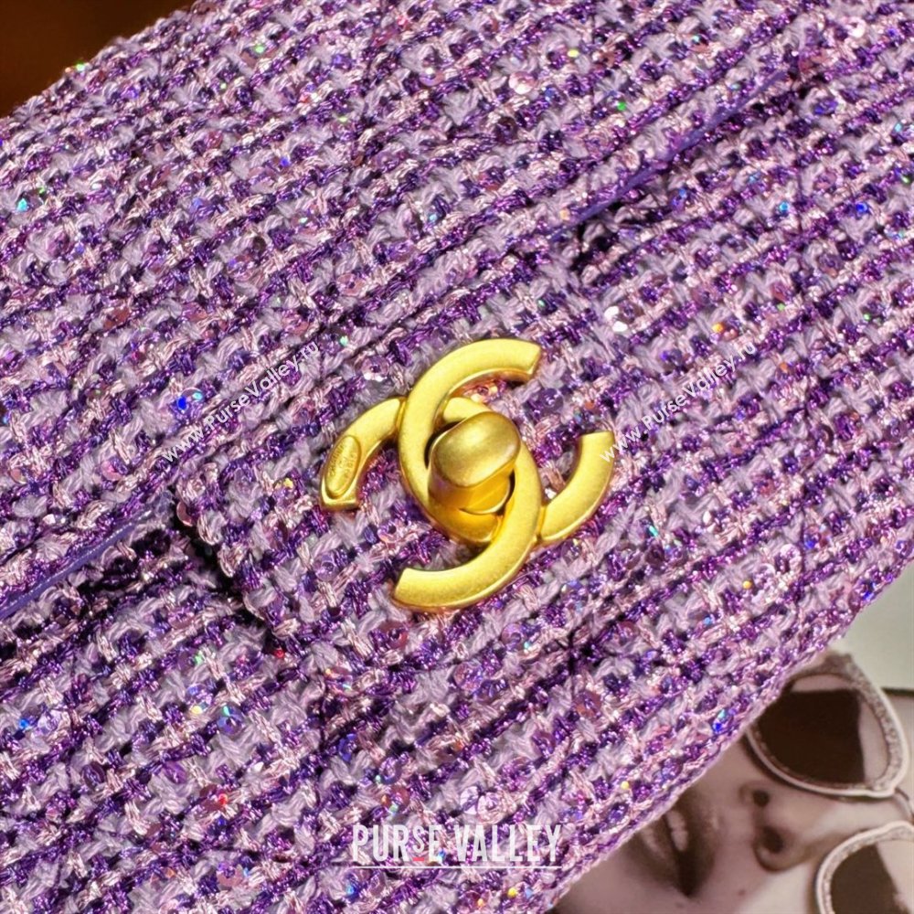 chanel Tweed Sequins Gold-Tone Metal Purple Silver Small Bag with Top Handle AS4573 2024 (jiyuan-240103-03)