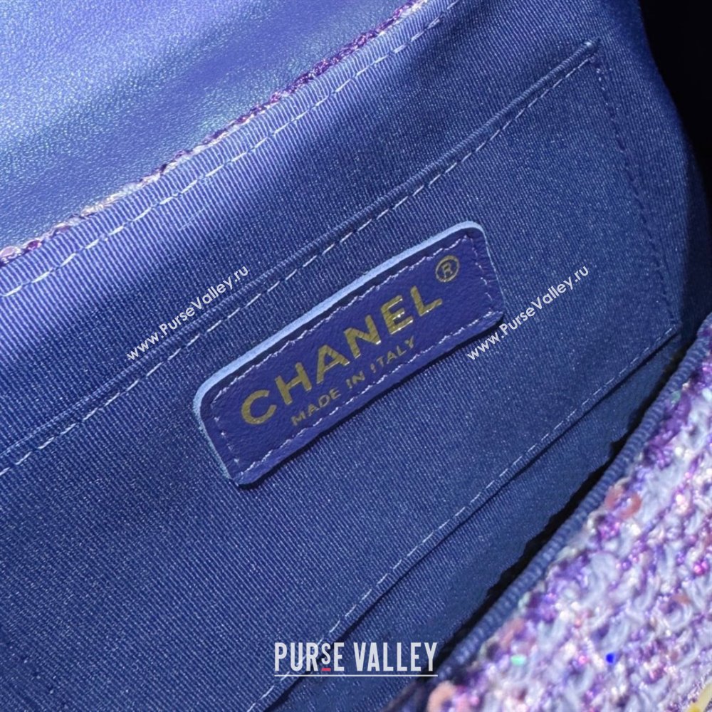 chanel Tweed Sequins Gold-Tone Metal Purple Silver Small Bag with Top Handle AS4573 2024 (jiyuan-240103-03)
