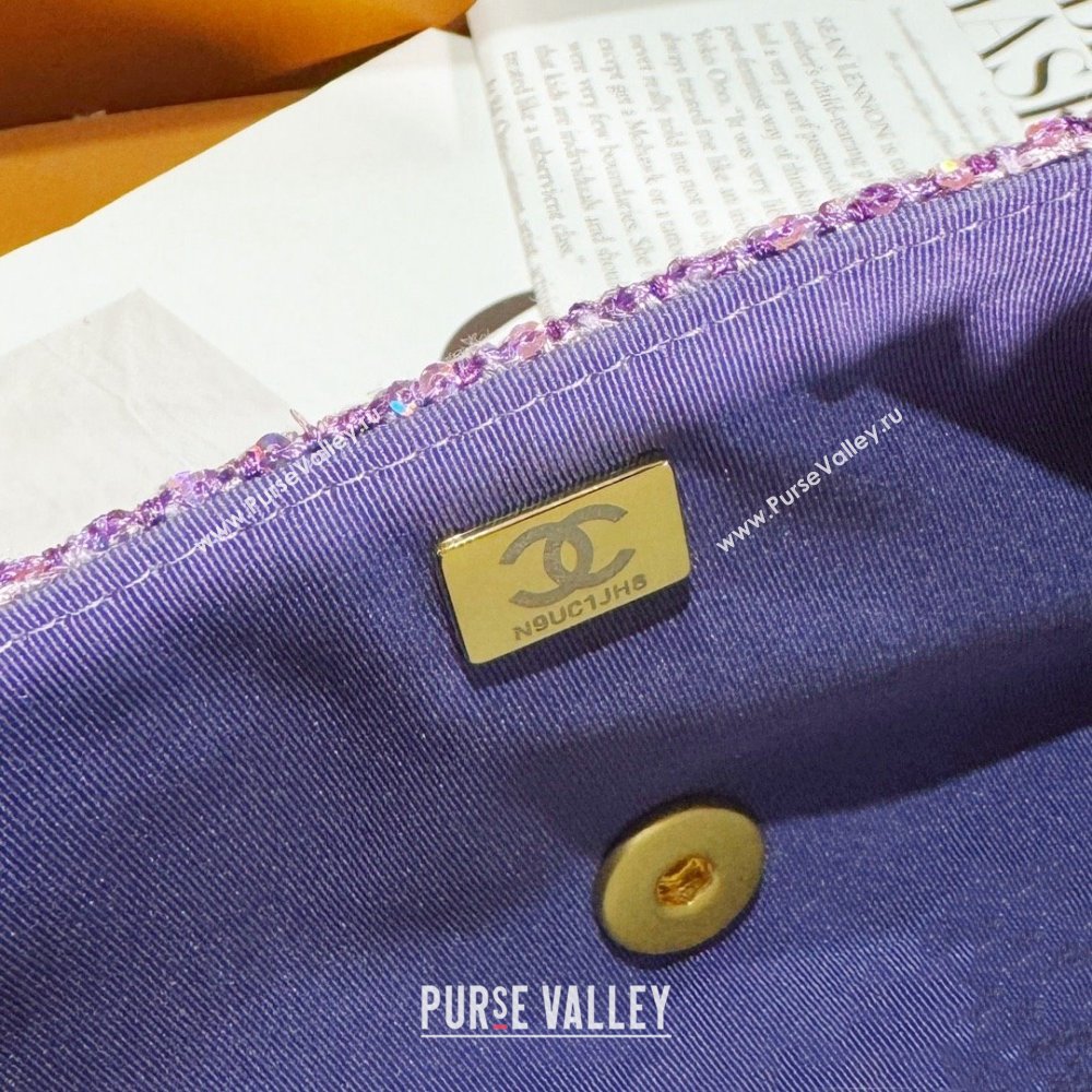 chanel Tweed Sequins Gold-Tone Metal Purple Silver Small Bag with Top Handle AS4573 2024 (jiyuan-240103-03)
