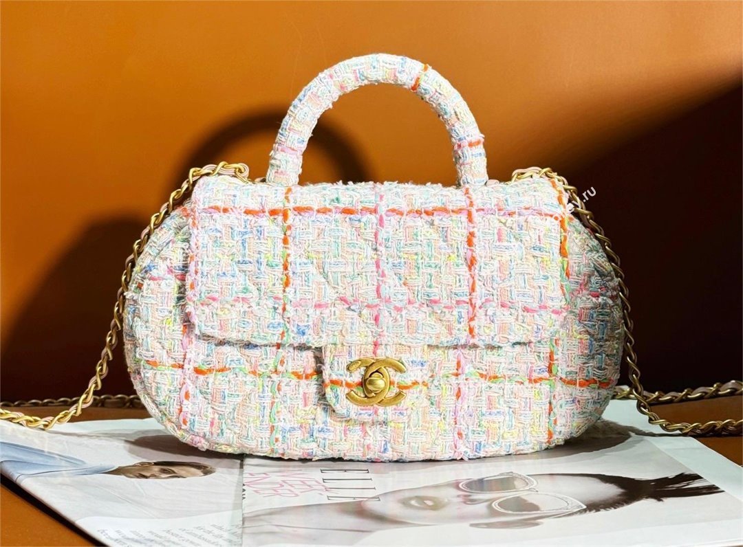 chanel Tweed Gold-Tone Metal Multicolor Small Bag with Top Handle AS4573 2024 (jiyuan-240103-04)