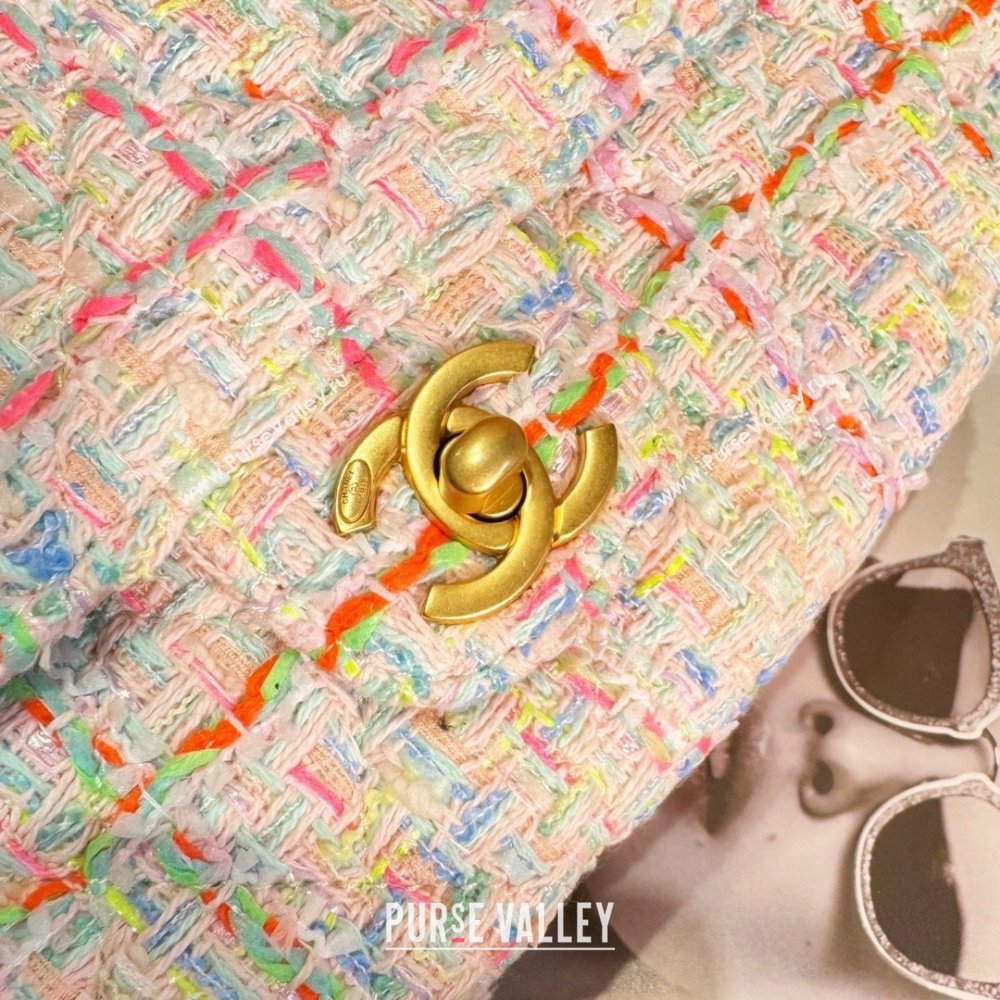 chanel Tweed Gold-Tone Metal Multicolor Small Bag with Top Handle AS4573 2024 (jiyuan-240103-04)