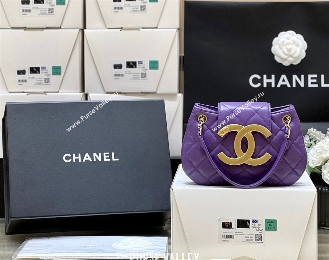 Chanel Lambskin Gold-Tone Metal Small Messenger Bag AS4609 purple 2024(original quality) (shunyang-240103-02)