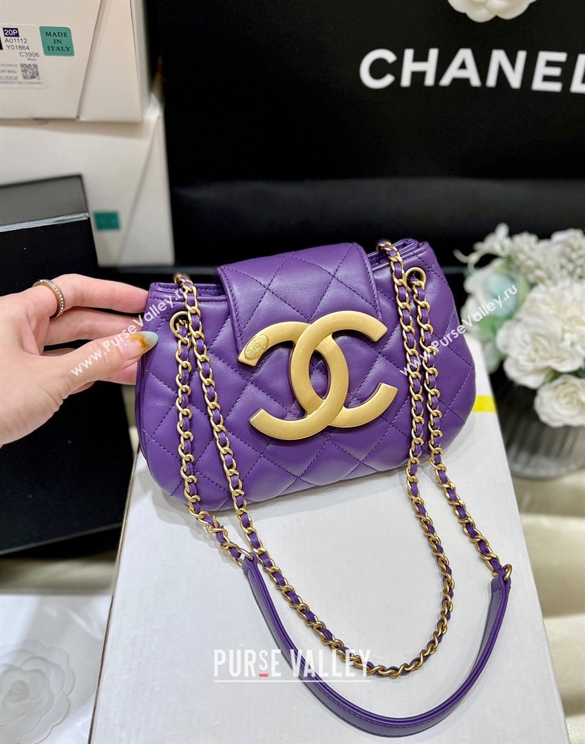 Chanel Lambskin Gold-Tone Metal Small Messenger Bag AS4609 purple 2024(original quality) (shunyang-240103-02)