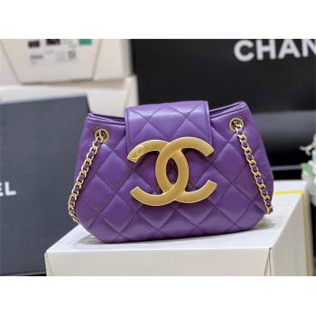 Chanel Lambskin Gold-Tone Metal Small Messenger Bag AS4609 purple 2024(original quality) (shunyang-240103-02)