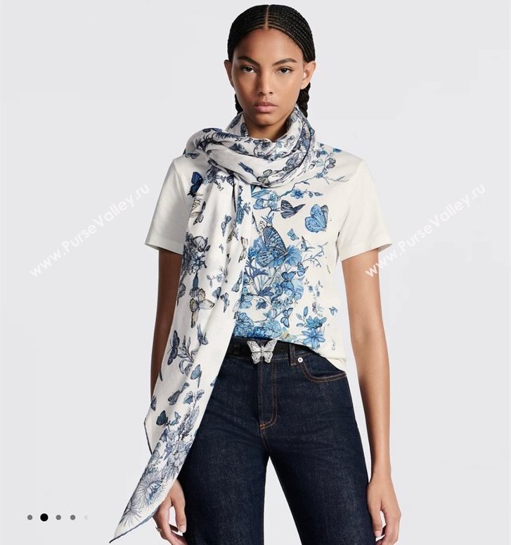 DIOR Toile de Jouy Mexico Motif SHAWL BLUE 2024 (weinisi-240426-07)