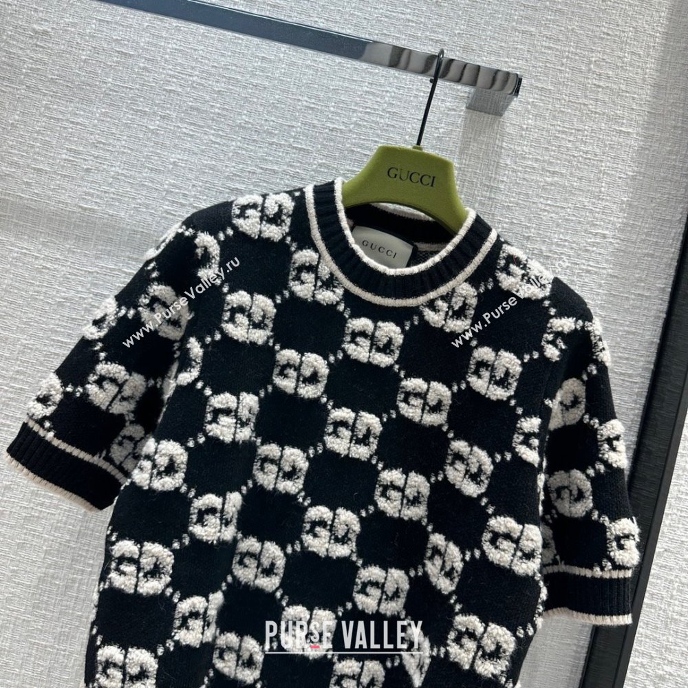 gucci GG wool bouclé jacquard top black and ivory 770059 2023 (QIQI-231121-14)