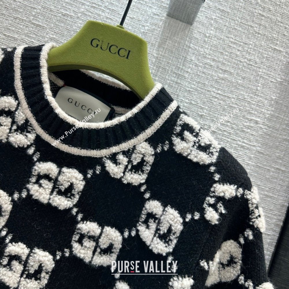 gucci GG wool bouclé jacquard top black and ivory 770059 2023 (QIQI-231121-14)