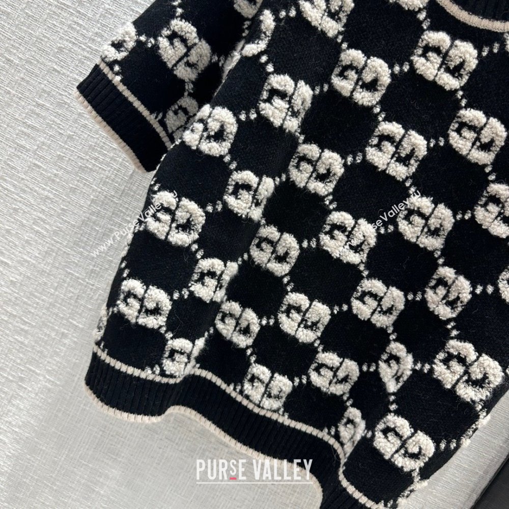 gucci GG wool bouclé jacquard top black and ivory 770059 2023 (QIQI-231121-14)