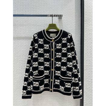 gucci GG wool bouclé jacquard cardigan black/ivory 713300 2023 (QIQI-231121-13)