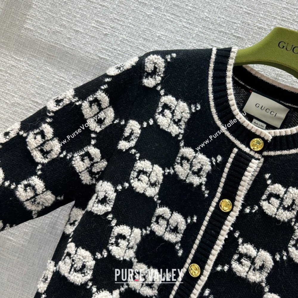 gucci GG wool bouclé jacquard cardigan black/ivory 713300 2023 (QIQI-231121-13)
