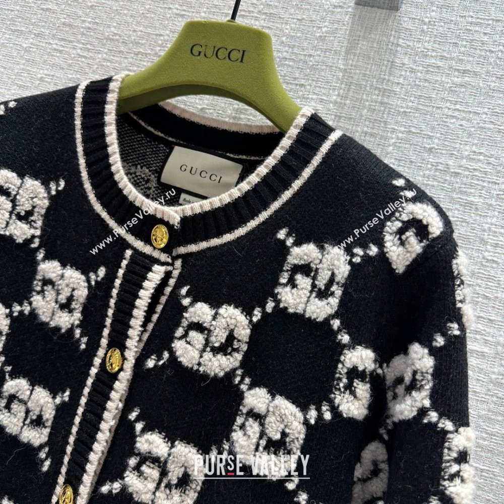 gucci GG wool bouclé jacquard cardigan black/ivory 713300 2023 (QIQI-231121-13)