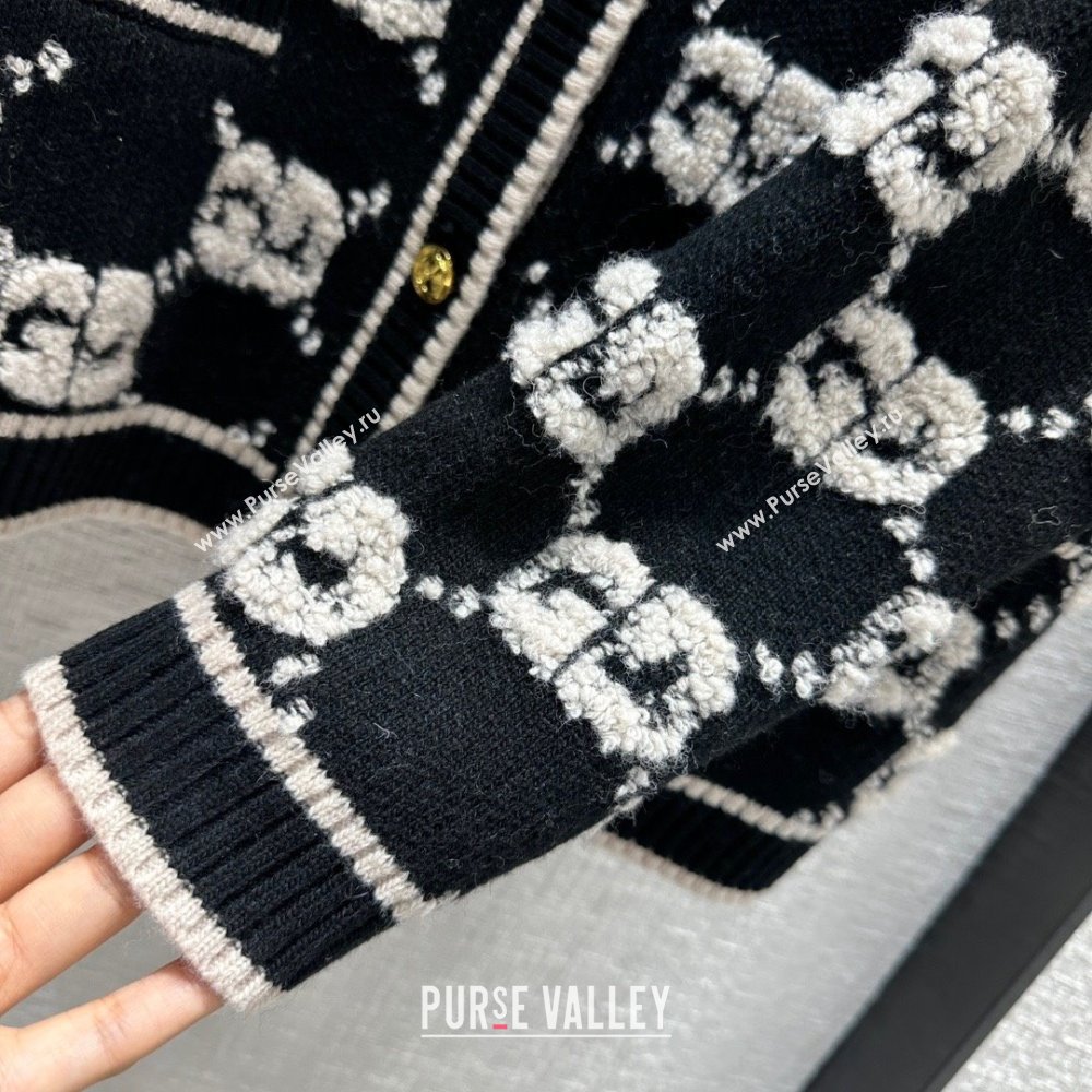 gucci GG wool bouclé jacquard cardigan black/ivory 713300 2023 (QIQI-231121-13)