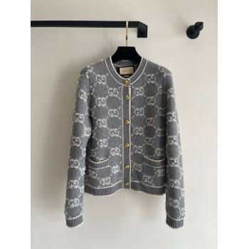 gucci GG wool bouclé jacquard cardigan grey and ivory 713300 2023 (QIQI-231121-17)