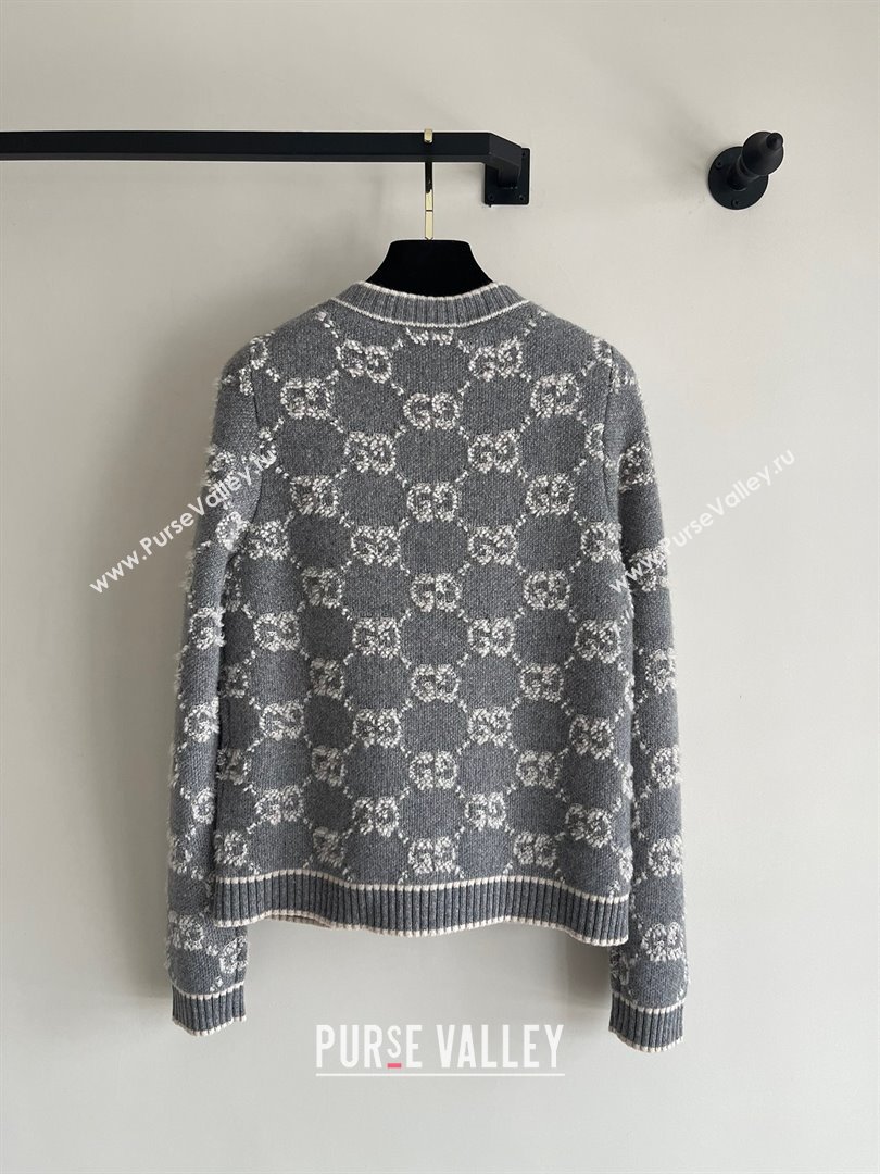 gucci GG wool bouclé jacquard cardigan grey and ivory 713300 2023 (QIQI-231121-17)