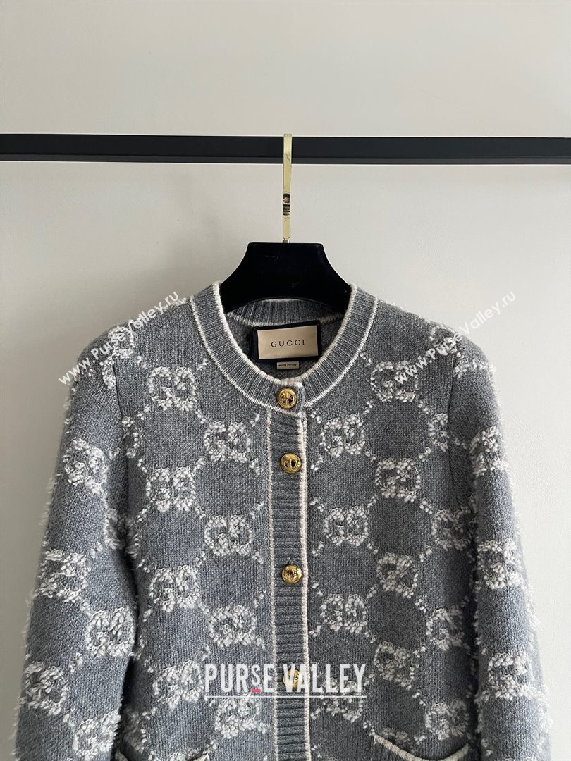 gucci GG wool bouclé jacquard cardigan grey and ivory 713300 2023 (QIQI-231121-17)