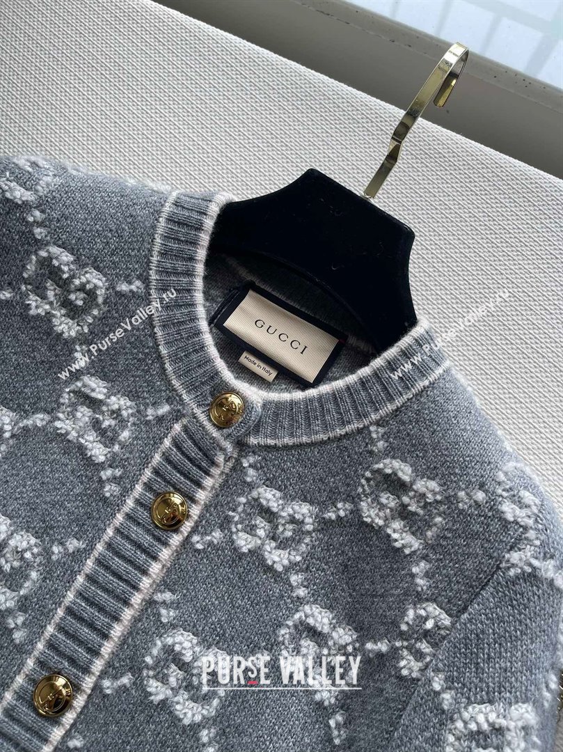 gucci GG wool bouclé jacquard cardigan grey and ivory 713300 2023 (QIQI-231121-17)