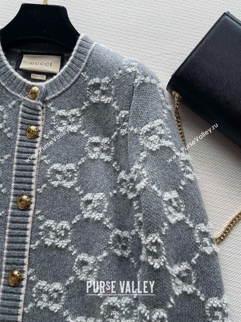 gucci GG wool bouclé jacquard cardigan grey and ivory 713300 2023 (QIQI-231121-17)