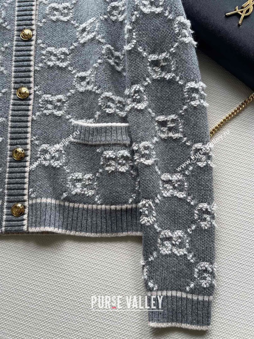 gucci GG wool bouclé jacquard cardigan grey and ivory 713300 2023 (QIQI-231121-17)