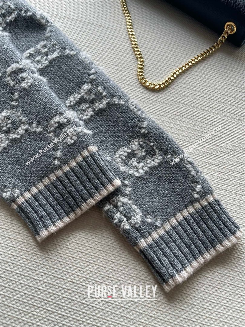 gucci GG wool bouclé jacquard cardigan grey and ivory 713300 2023 (QIQI-231121-17)