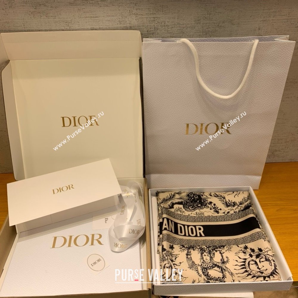 Dior Toile de Jouy Soleil 90 Square Scarf BEIGE AND BLACK 2024 (WEINISI-240427-06)