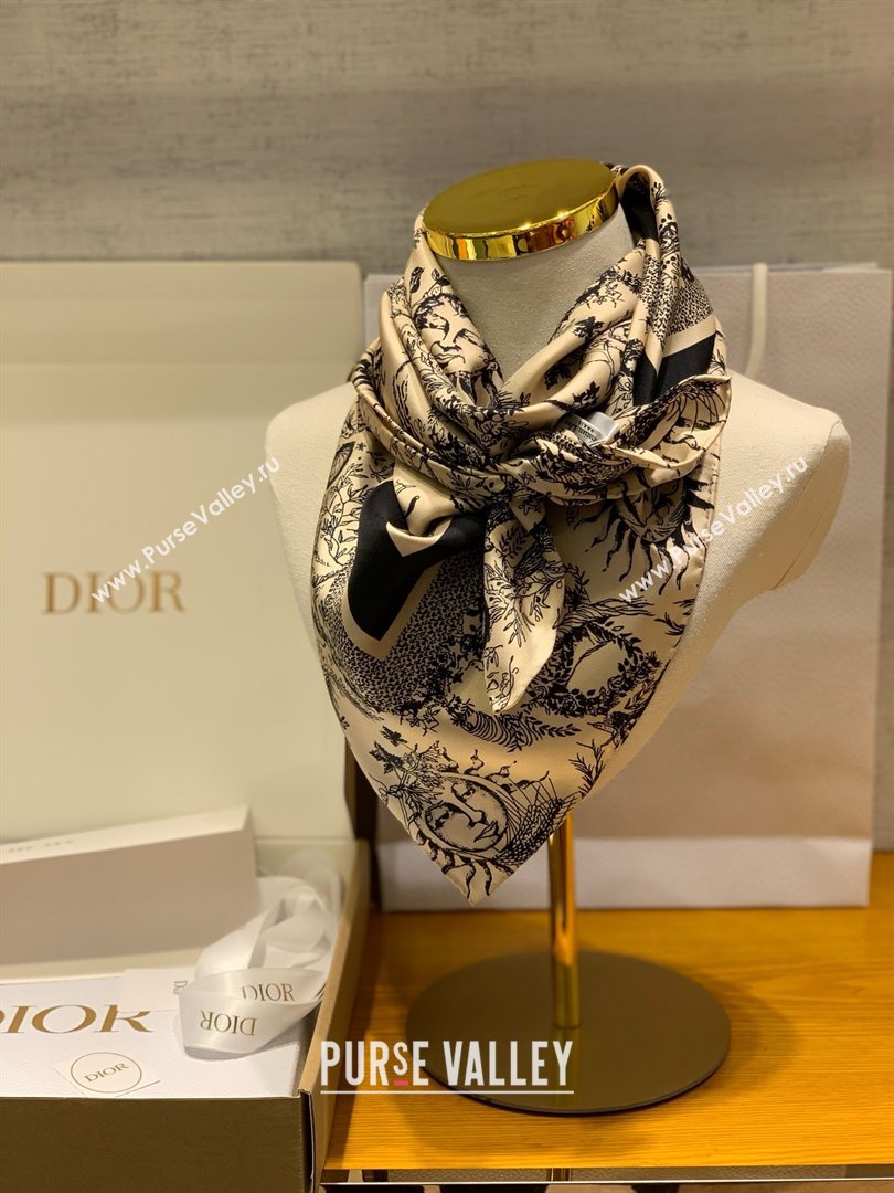 Dior Toile de Jouy Soleil 90 Square Scarf BEIGE AND BLACK 2024 (WEINISI-240427-06)