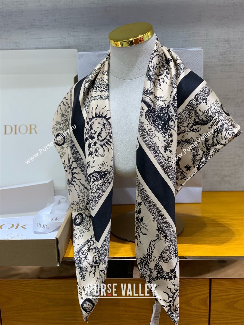 Dior Toile de Jouy Soleil 90 Square Scarf BEIGE AND BLACK 2024 (WEINISI-240427-06)