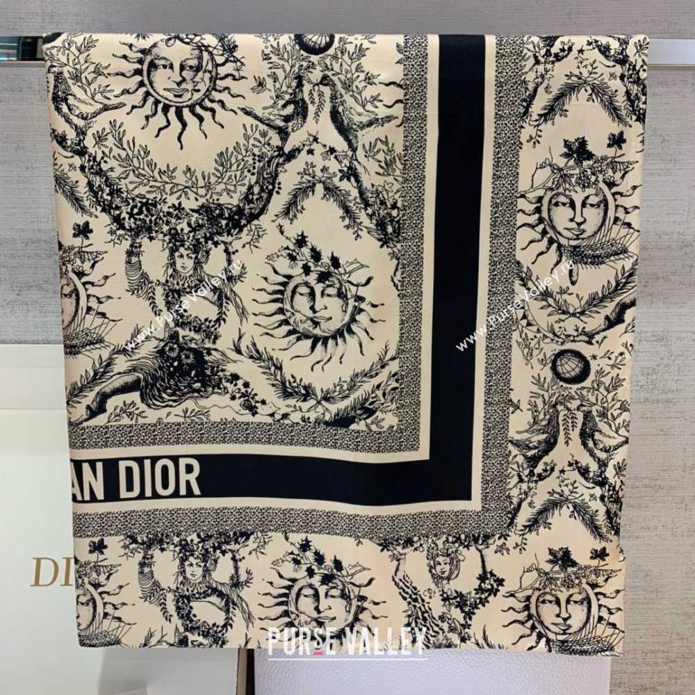 Dior Toile de Jouy Soleil 90 Square Scarf BEIGE AND BLACK 2024 (WEINISI-240427-06)