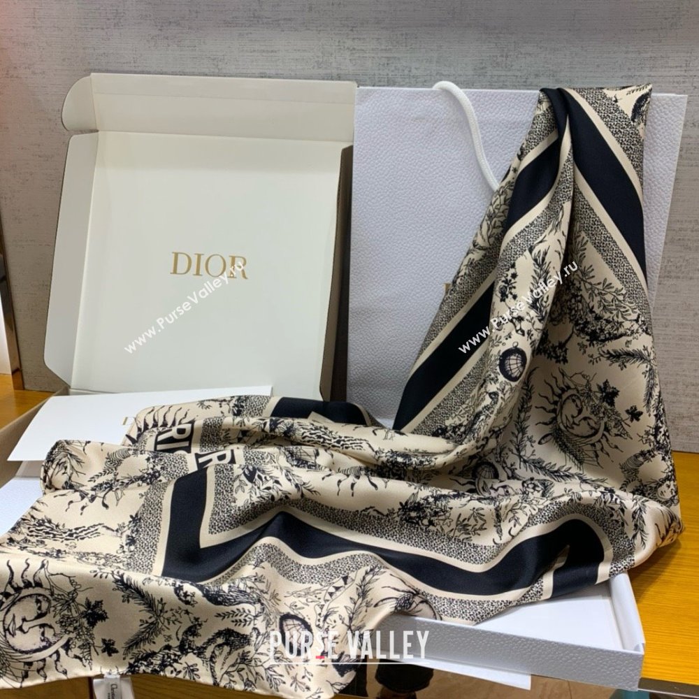 Dior Toile de Jouy Soleil 90 Square Scarf BEIGE AND BLACK 2024 (WEINISI-240427-06)