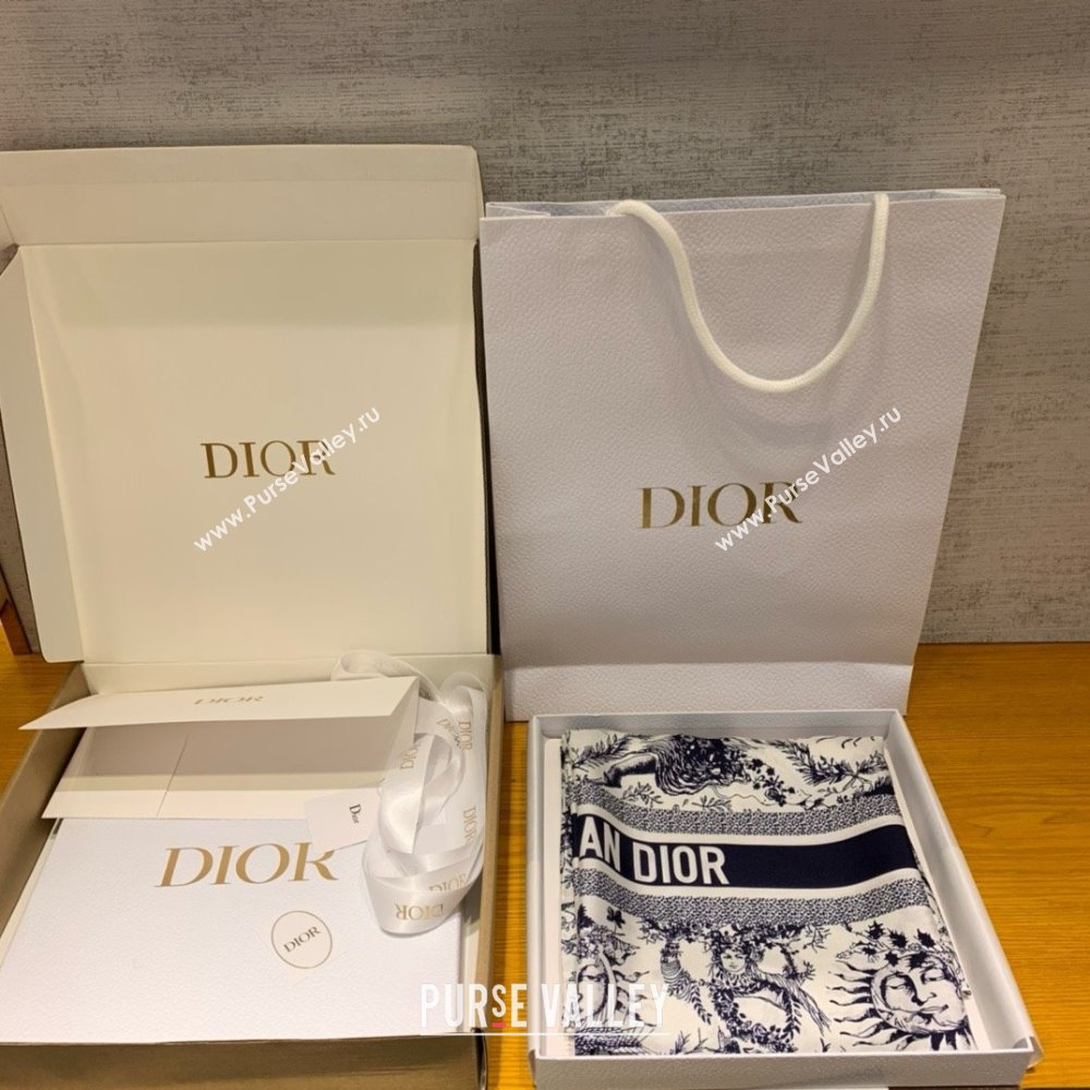 Dior Toile de Jouy Soleil 90 Square Scarf WHITE AND NAVY BLUE 2024 (WEINISI-240427-05)