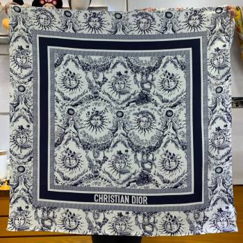 Dior Toile de Jouy Soleil 90 Square Scarf WHITE AND NAVY BLUE 2024 (WEINISI-240427-05)