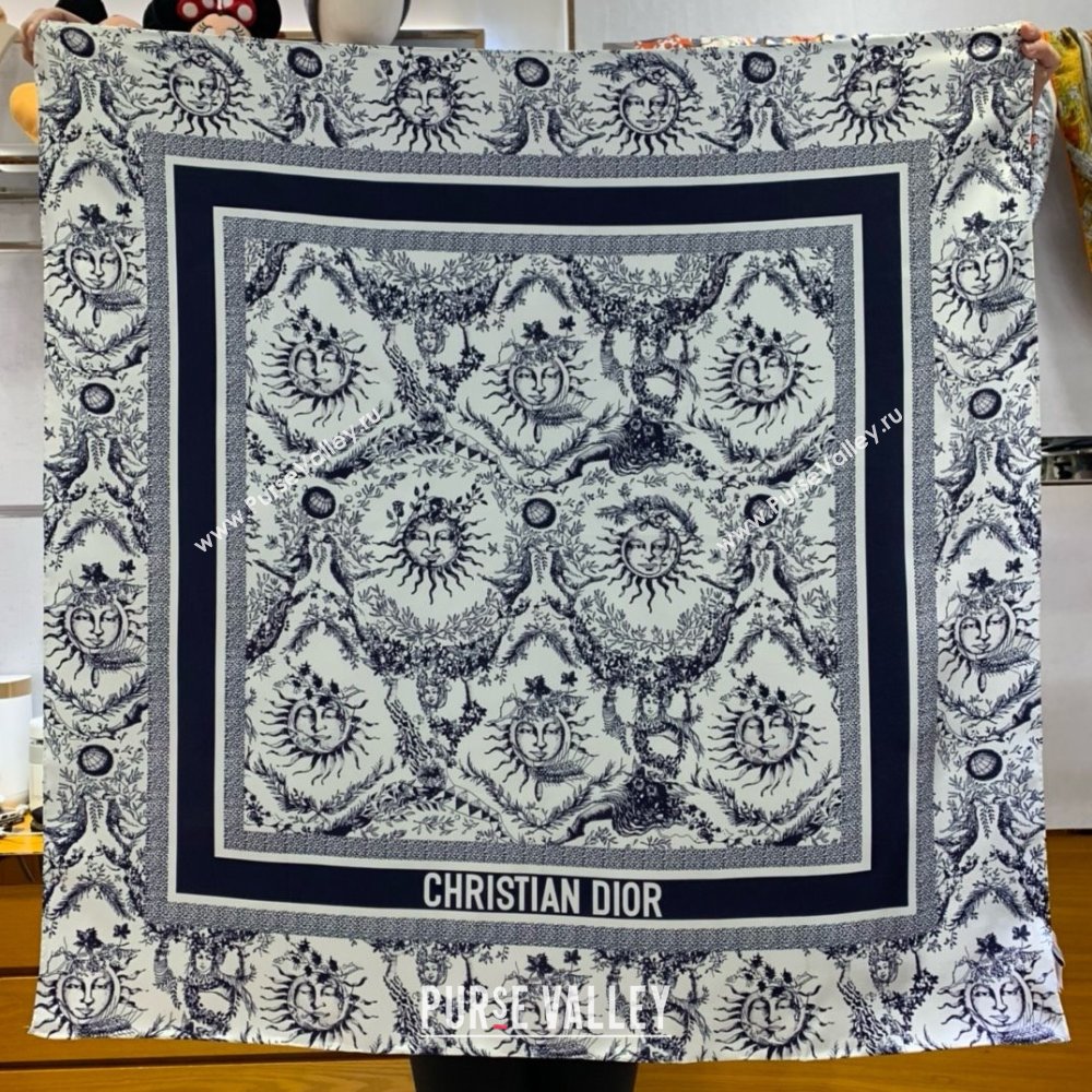 Dior Toile de Jouy Soleil 90 Square Scarf WHITE AND NAVY BLUE 2024 (WEINISI-240427-05)