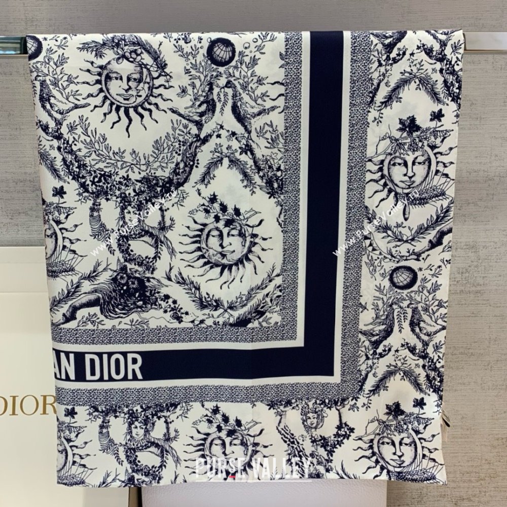 Dior Toile de Jouy Soleil 90 Square Scarf WHITE AND NAVY BLUE 2024 (WEINISI-240427-05)